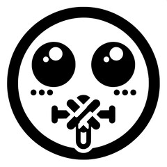 Fototapeta premium Black and White Vector Silhouette of Silent Emoji with Zipped Mouth