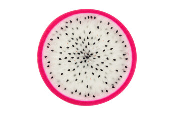 Isolated pitaya fruit, fresh cut dragon fruit slice, exotic food with pink skin and seeds