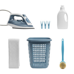 Laundry Essentials Flat Lay on White