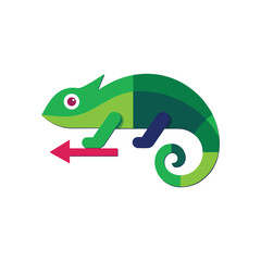 Fototapeta premium A green chameleon with a red arrow a simple and clean illustration of a chameleon for a zoo or pet shop