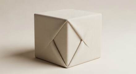 Elegant Textured Geometric Cube with Origami Folds for Product Display
