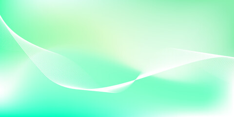 Fototapeta premium Abstract green and white gradient background with glowing wavy lines