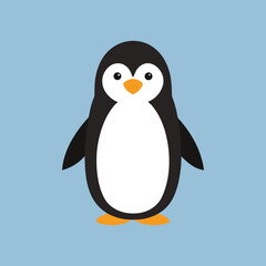 Obraz premium Illustration of a cute penguin with black and white feathers and orange beak on a light blue background, perfect for childrens books and educational materials