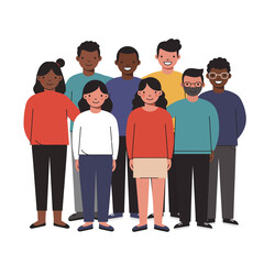 Fototapeta premium A diverse group of people standing together, smiling, and looking forward, representing unity.
