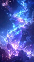Glowing Crystal Formations in a Cosmic Landscape