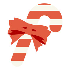 赤と白の縞々のリボン付きのキャンディケインの可愛いイラスト