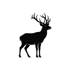 Fototapeta premium Deer Silhouette with Antlers animal wildlife mammal nature forest stag buck black white isolated vector illustration design graphic