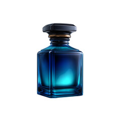 Blue bottle of perfume isolated on white background for fragrance and beauty concept