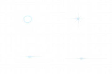 Light effects collection with lens flare, sun glow, spotlight, and star glint on a transparent background