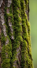 Obraz premium Mossy Tree Bark - A Close-Up of Natures Green Tapestry.