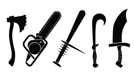 Silhouette Weapons Set: A stark collection of weapons silhouettes, each representing a tool with a potential for action, captured in a monochromatic and edgy style.