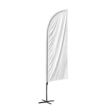 White feather flag on a pole isolated on transparent background