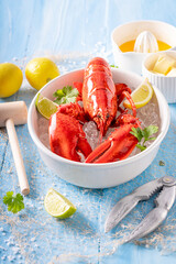 Teasty red lobster as fresh seafood meal.