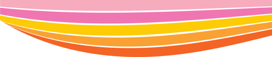 Obraz premium Rainbow lines header for retro banner. Groovy abstract 70s curved border for poster. Swirl playful orange and pink stripe. Dynamic divider and separator shape