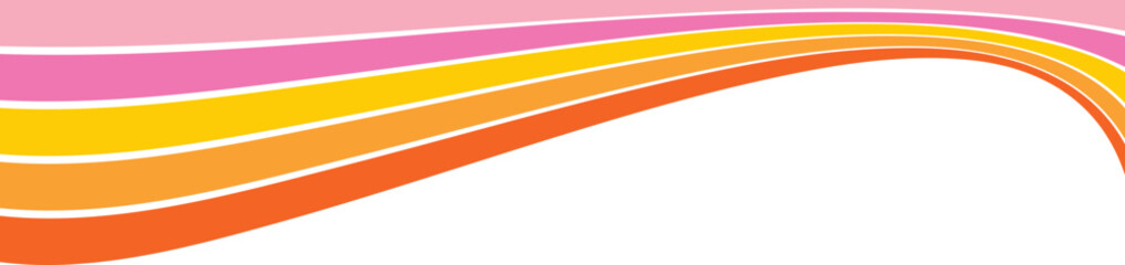 Rainbow lines header for retro banner. Groovy abstract 70s curved border for poster. Swirl playful orange and pink stripe. Dynamic divider and separator shape