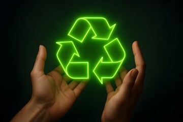 Hands Holding Glowing Recycling Symbol