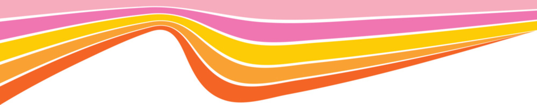 Rainbow lines header for retro banner. Groovy abstract 70s curved border for poster. Swirl playful orange and pink stripe. Dynamic divider and separator shape