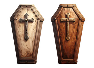 Firefly_Two coffin with cross variations isolated on transparent background