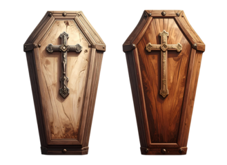 Two coffin with cross variations isolated on transparent background