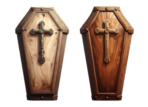 Two coffin with cross variations isolated on transparent background - Powered by Adobe