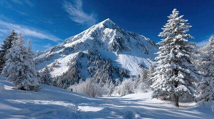 Alpine panorama of a snowy Austrian ski resort high in the Alps