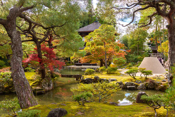 Ginkaku-ji (Silver pavilion) temple and gardens in autumn, Kyoto, Japan