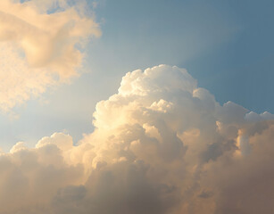 Beautiful sky with fluffy clouds and sunset glow