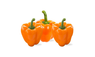Fresh Bulgarian Orange Bell pepper Vegetable Isolated on Transparen Background. Trendy Organic Ripe Bell Peppers Vegetable. Healthy Food, Healthy Lifestyle, Capsicum, Healthy Eating, Top View, Paprika