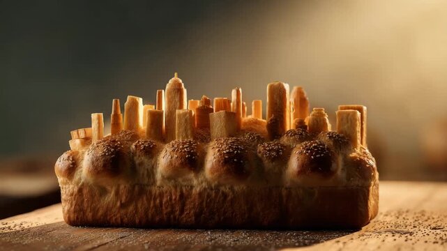 Creative bread loaf shaped like city skyline