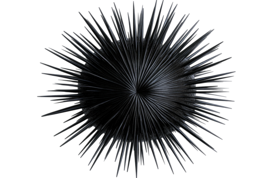 Spiky orb with radiating dark, cylindrical protrusions against black