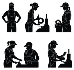 Precision and Skill: A silhouetted depiction of skilled worker, meticulously engaged in mechanical tasks, with gears and tools at their disposal.