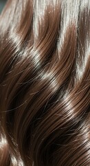 Naklejka premium Close-up of Glossy Brown Hair with Subtle Highlights.