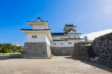 富山城と城址公園の風景　青空に映える白壁の天守閣