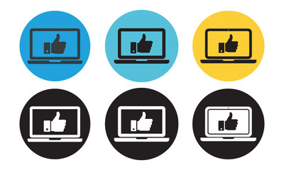 Laptop Computer Thumbs Up Like Icon Set, vector illustration