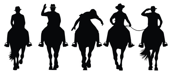 Silhouette Riders: A captivating silhouette captures the dynamic spirit of horse riding, showcasing riders and their horses against a clean backdrop in striking contrast.