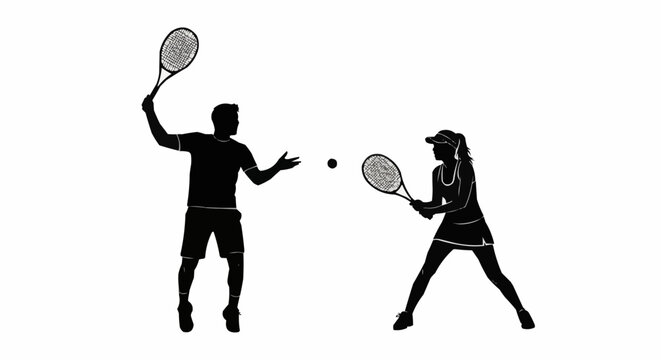 Dynamic tennis players in action silhouette vector for coaching or competition