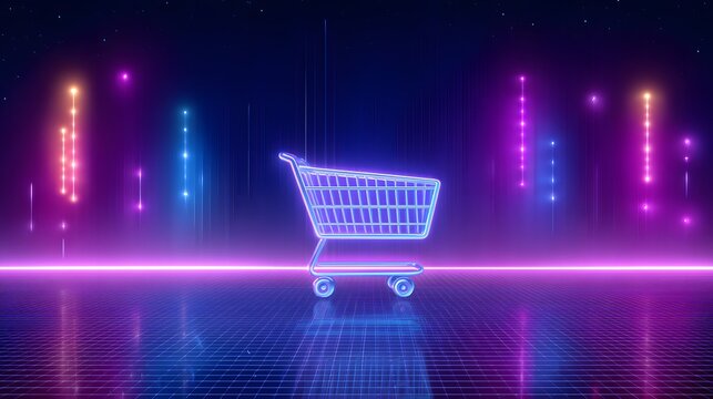 Digital commerce background with neon technology theme