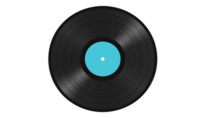 A flat, circular, vinyl record with etched grooves and a central label of teal. It sits isolated on a white background