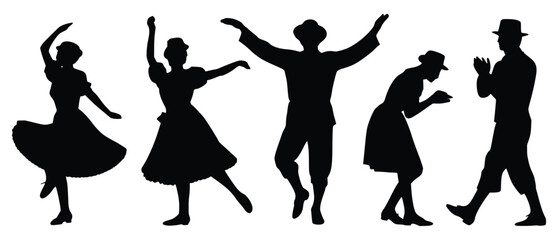 Silhouettes in Rhythm: A dynamic silhouette composition of dancers in motion. Their forms convey energy and grace, captured in an evocative display of the art of dance.