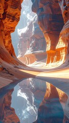 Orange Canyon Reflection: Sunlight Illuminates a Still Pool