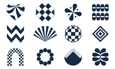 High-Contrast Geometric Icons with Stripes, Checkers, and Symmetry