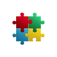 Fototapeta premium Colorful puzzle pieces connected together on white background