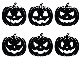 Spooky Pumpkin Patch: A collection of six carved pumpkins with various expressions, each illuminated with an inner glow, evoking the spirit of Halloween and the thrill of the night.