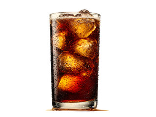 Cola with Ice in Glass, isolated on transparent background