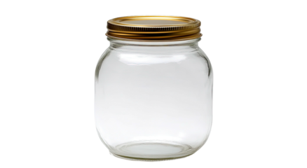 Clear glass jar with a gold lid on a black background, plain and simple