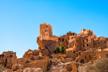 Fortified village in Wadi Dawan valley of Hadhramaut Governorate in Yemen 