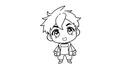 A charming cartoon boy with big eyes and a happy expression.