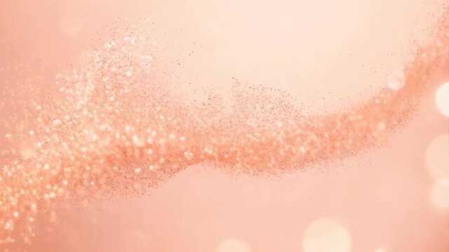 Abstract flowing rose gold glitter particles and bokeh lights on soft pink background elegant festive motion graphic