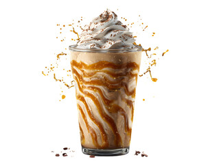 Caramel Frappuccino with Whipped Cream, isolated on transparent background