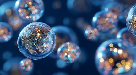 Abstract, glowing translucent orbs of data floating in a dark void, representing potential, raw information, and undiscovered ideas.